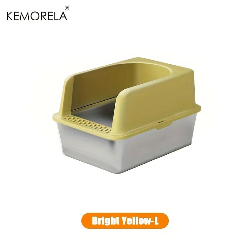 Caja De Arena De Acero Inoxidable XL 60/50CM Con Tapa, Caja De Arena Grande De Lado Alto, Adecuada Para Gatos Grandes Y Pequeños, No Absorbe El Olor
