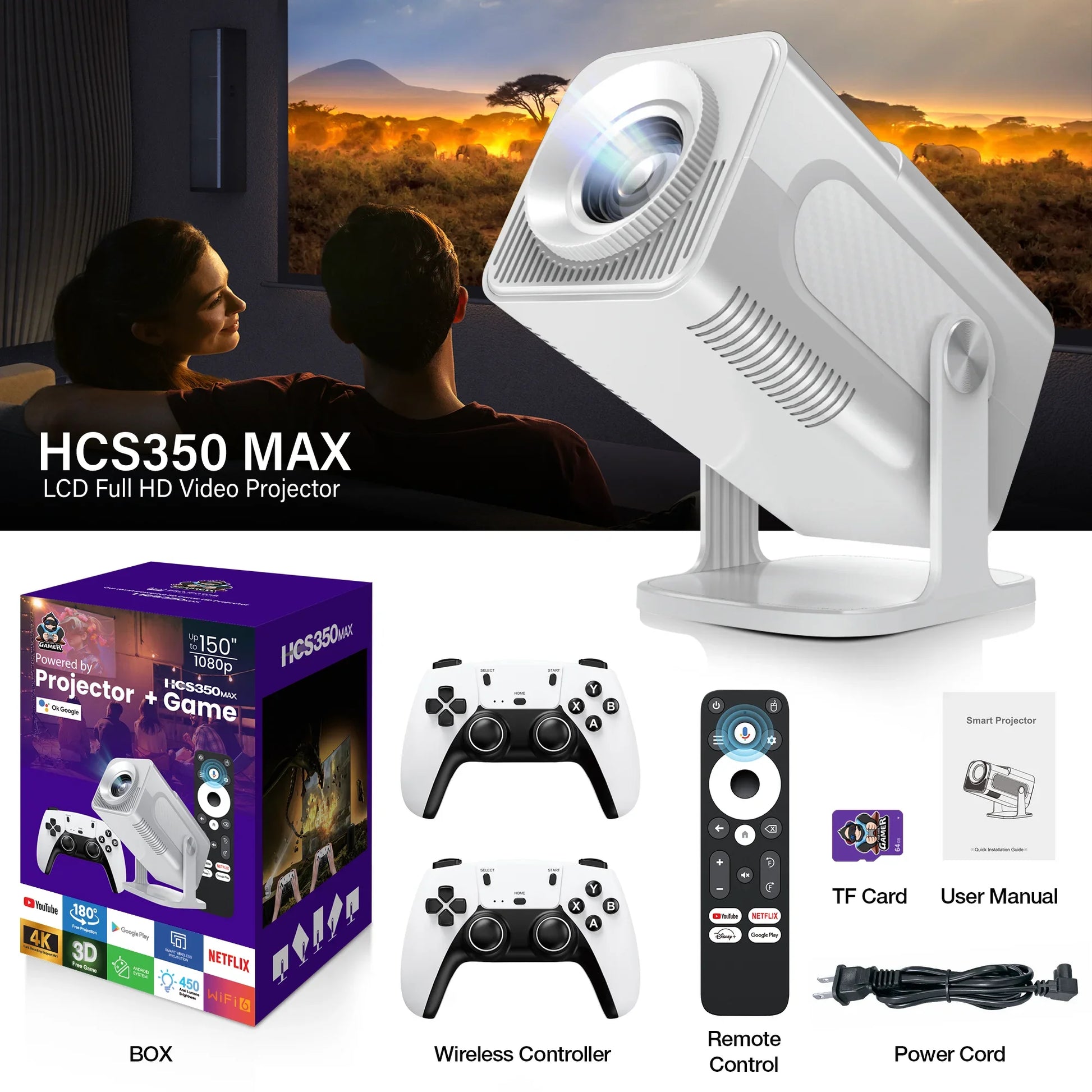 Nuevo HCS350 MAX Portátil HD Video Consolas De Juegos Retro 10000 Android 11 LCD Proyector Video Wifi Inalámbrico Gamepad 3D Home Theater