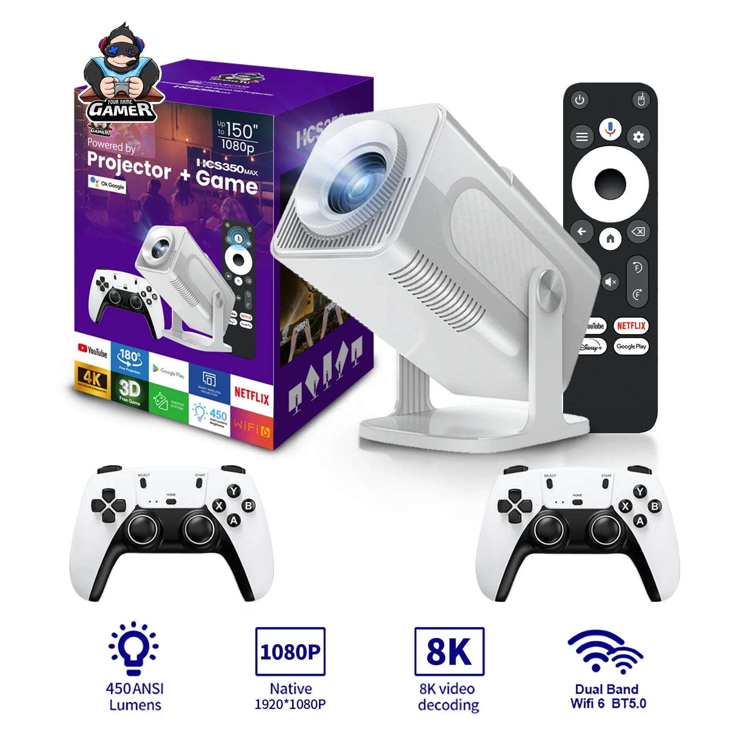 Nuevo HCS350 MAX Portátil HD Video Consolas De Juegos Retro 10000 Android 11 LCD Proyector Video Wifi Inalámbrico Gamepad 3D Home Theater