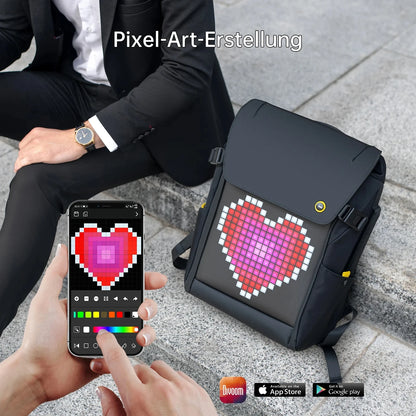 Mochila Pixoo M Portátil Para Hombre, Mochila Impermeable De 15 Pulgadas, Bolsa Para Ordenador Portátil, Mochila Con Pantalla LED De 16 × 16RGB, Viaje, Negro