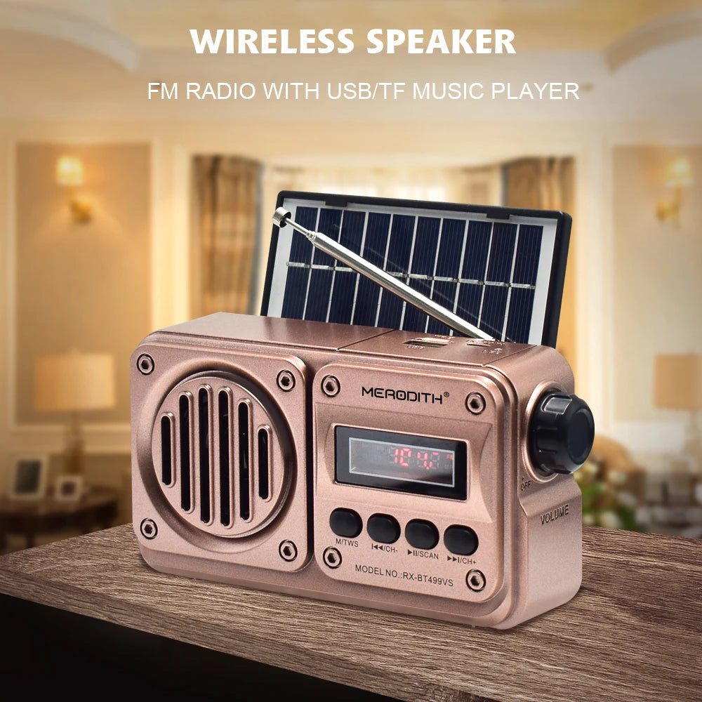 MD-499 Altavoz Bluetooth Inalámbrico Reproducción De MP3 Radio FM Carga Solar Cortes De Energía De Emergencia Radio Banda Completa Alta Sensibilidad