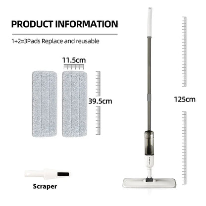 DARIS Spray Flat Mop with Reusable Microfibers Pads 360° Rotation Floor Cleaning Mop 500ML Big Capacity Square Triangle Bottle