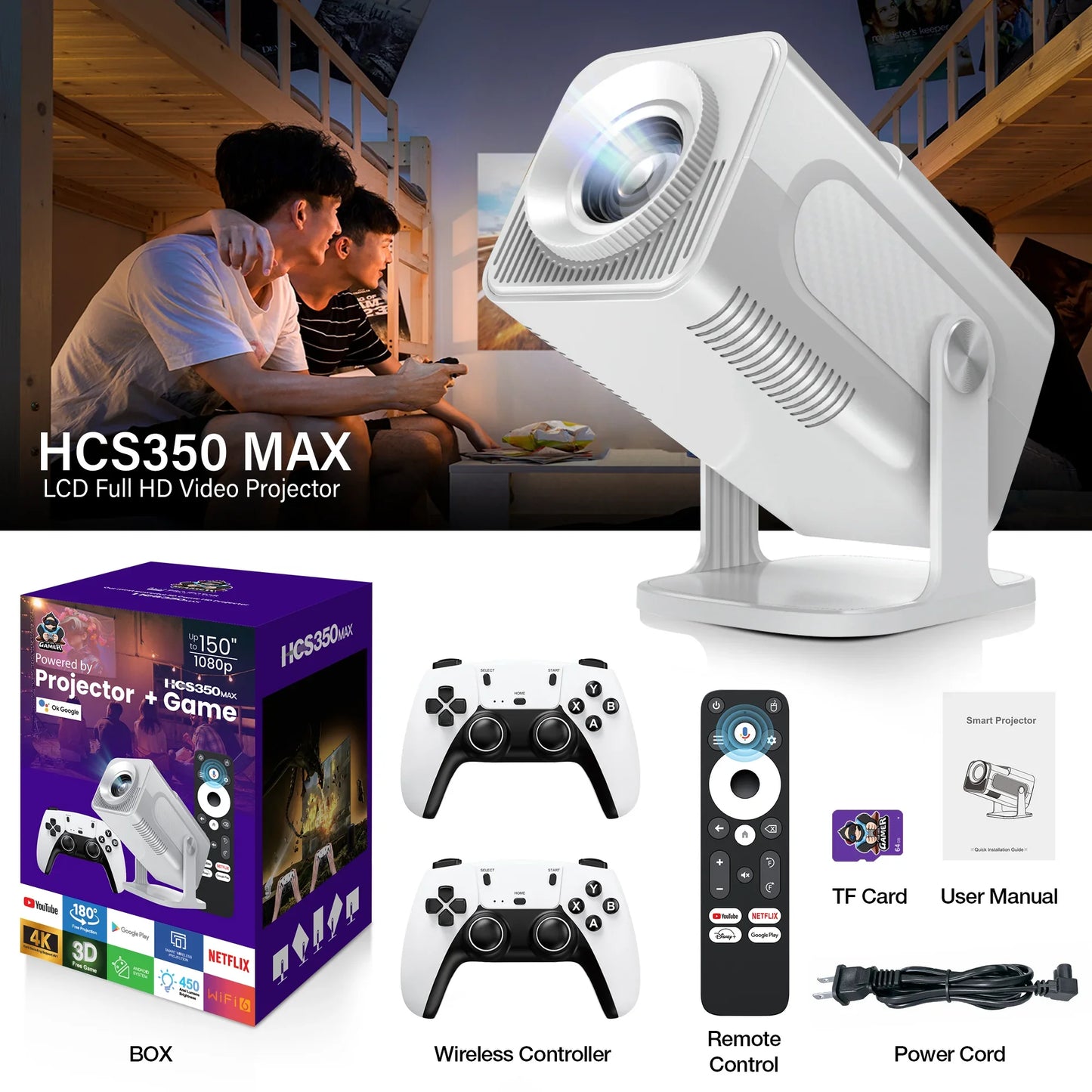 Nuevo HCS350 MAX Portátil HD Video Consolas De Juegos Retro 10000 Android 11 LCD Proyector Video Wifi Inalámbrico Gamepad 3D Home Theater