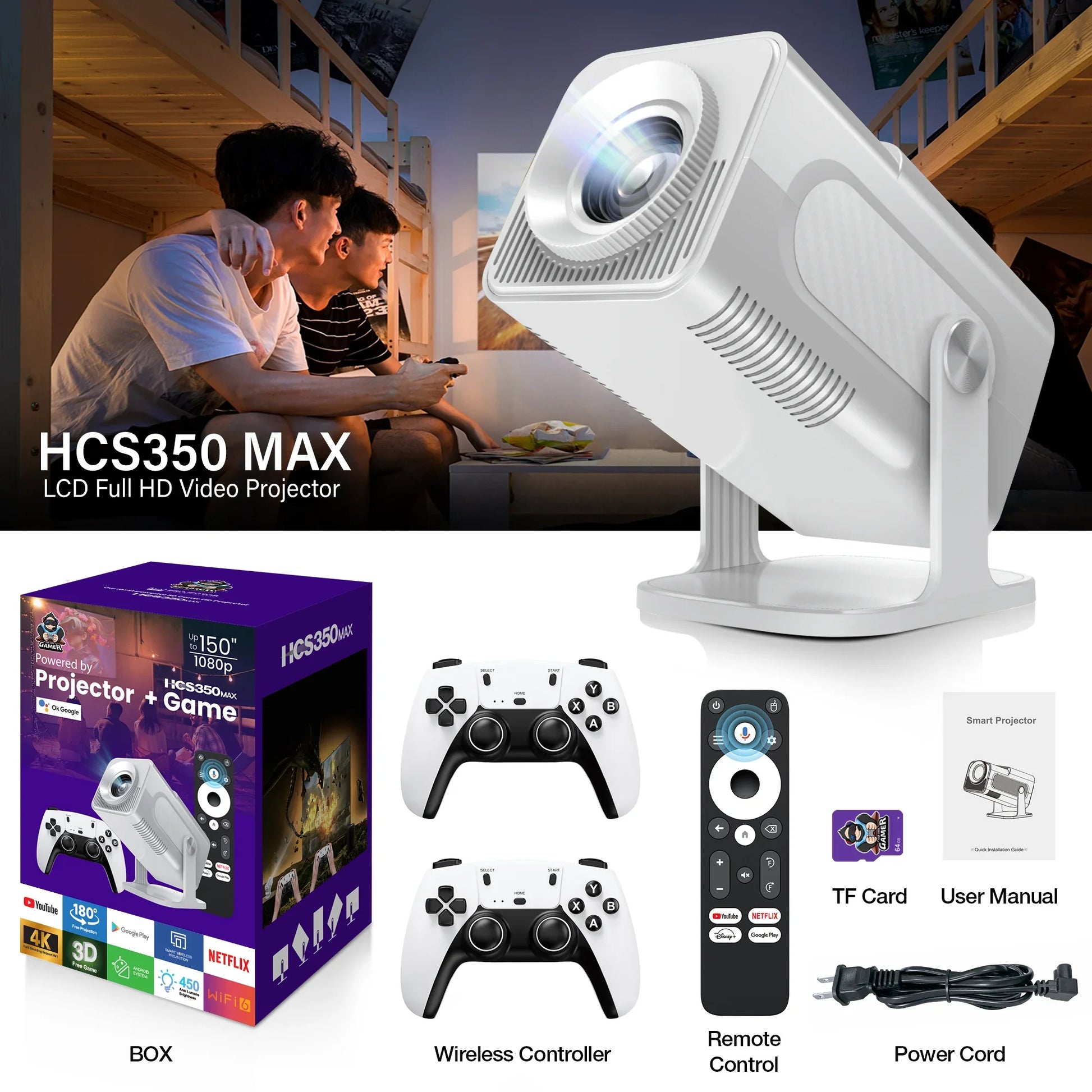 Nuevo HCS350 MAX Portátil HD Video Consolas De Juegos Retro 10000 Android 11 LCD Proyector Video Wifi Inalámbrico Gamepad 3D Home Theater