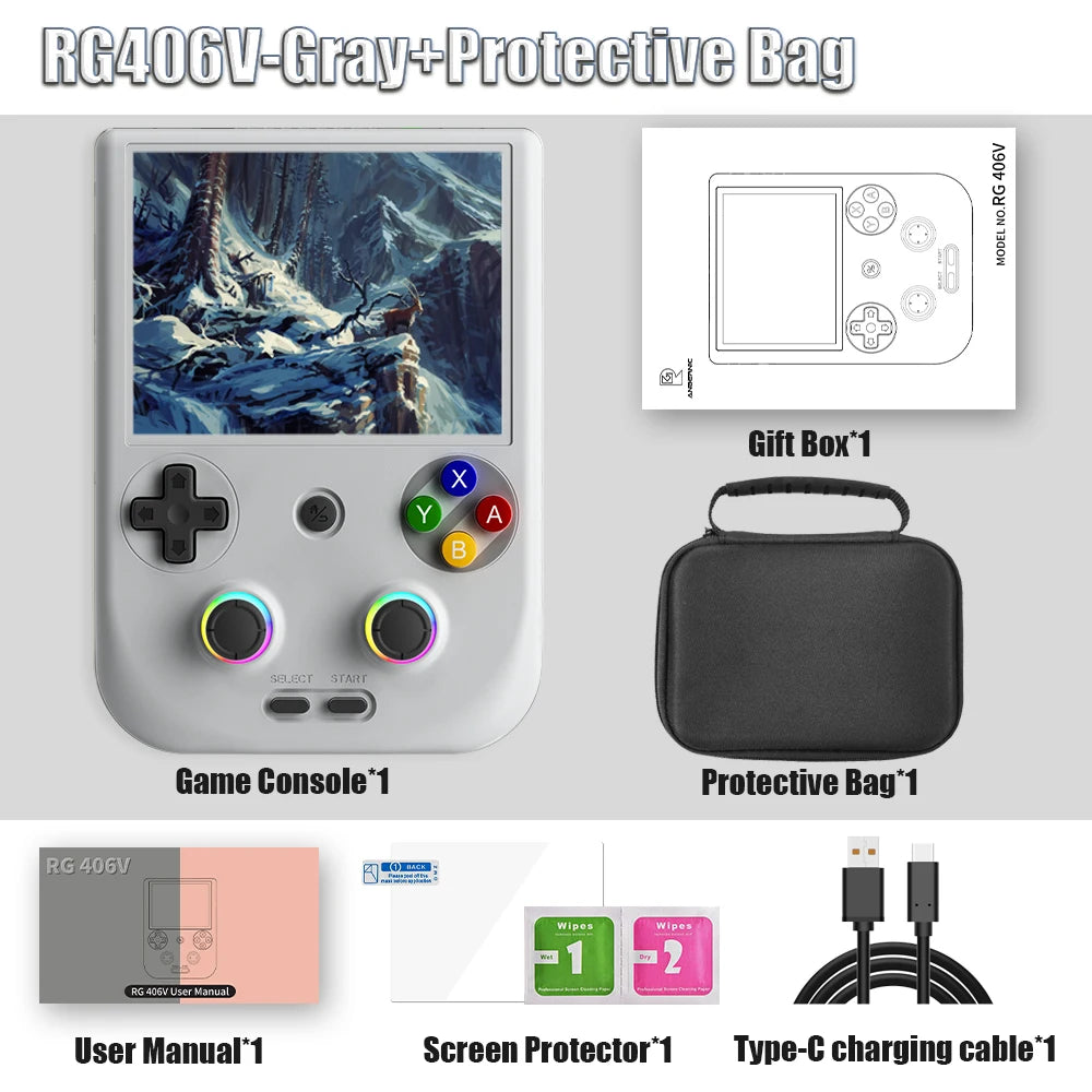 Anbernic-Consola De Juegos Retro RG406V, Android 13, Unisoc T820, Reproductor De Juegos De 64 Bits, Pantalla Táctil IPS De 4,0 Pulgadas, 5500Mah, 5G, Wifi, Bluetooth