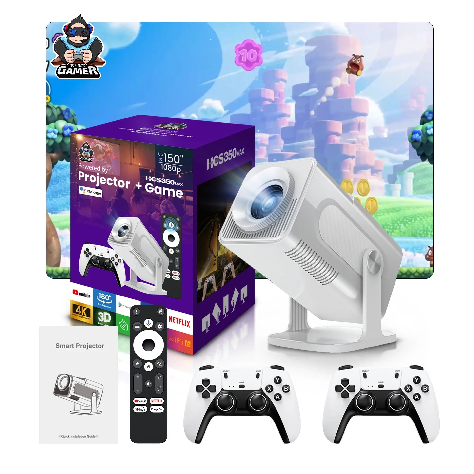 Nuevo HCS350 MAX Portátil HD Video Consolas De Juegos Retro 10000 Android 11 LCD Proyector Video Wifi Inalámbrico Gamepad 3D Home Theater