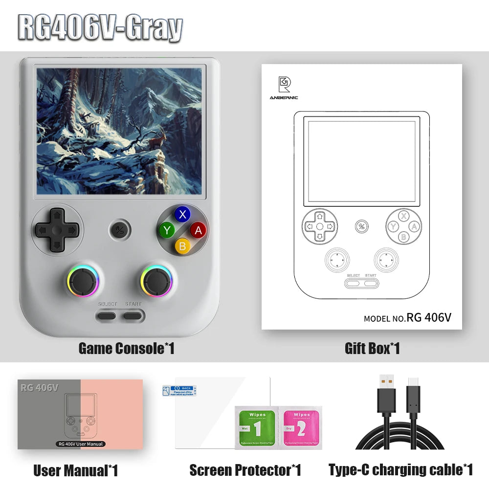 Anbernic-Consola De Juegos Retro RG406V, Android 13, Unisoc T820, Reproductor De Juegos De 64 Bits, Pantalla Táctil IPS De 4,0 Pulgadas, 5500Mah, 5G, Wifi, Bluetooth