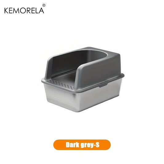 Caja De Arena De Acero Inoxidable XL 60/50CM Con Tapa, Caja De Arena Grande De Lado Alto, Adecuada Para Gatos Grandes Y Pequeños, No Absorbe El Olor