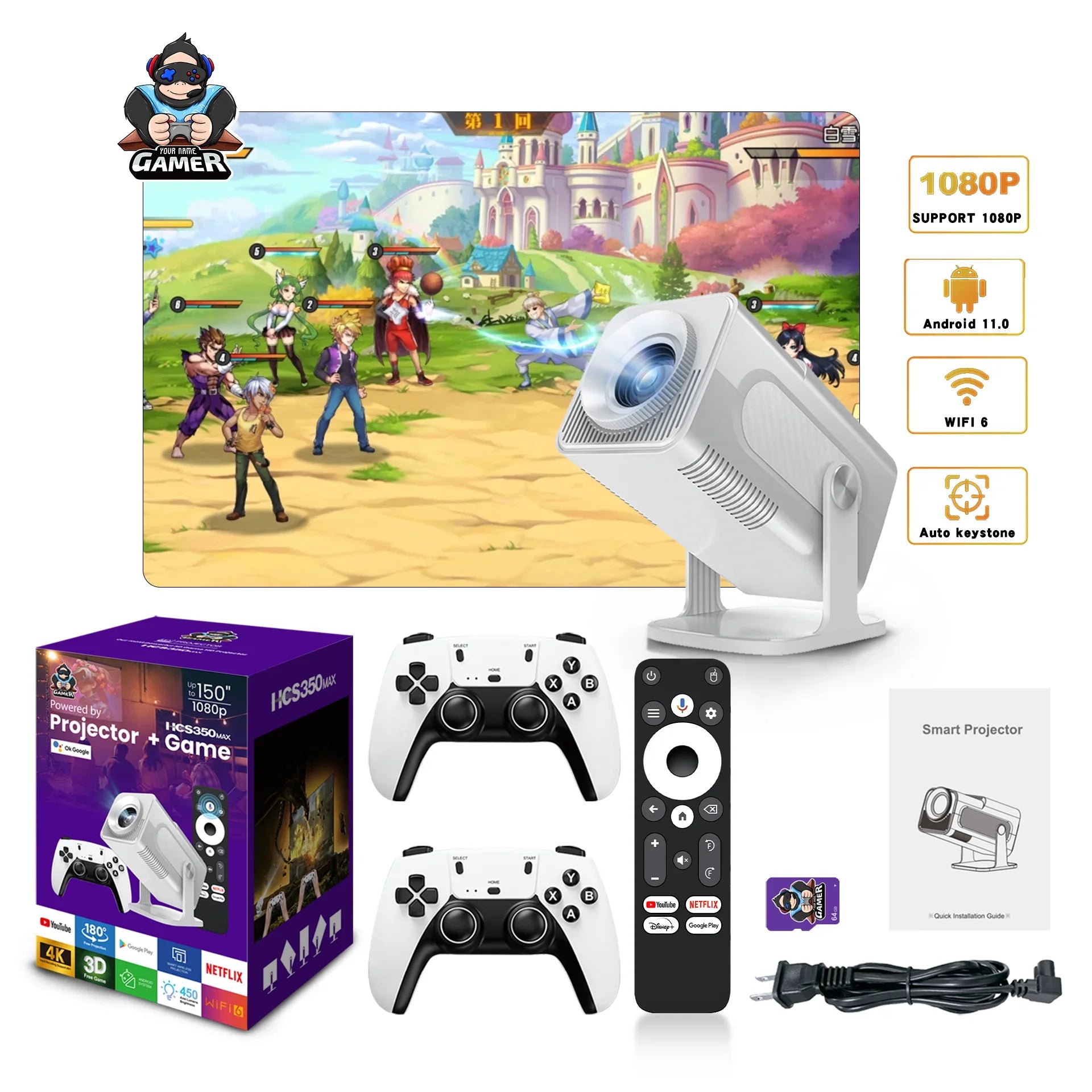 Nuevo HCS350 MAX Portátil HD Video Consolas De Juegos Retro 10000 Android 11 LCD Proyector Video Wifi Inalámbrico Gamepad 3D Home Theater